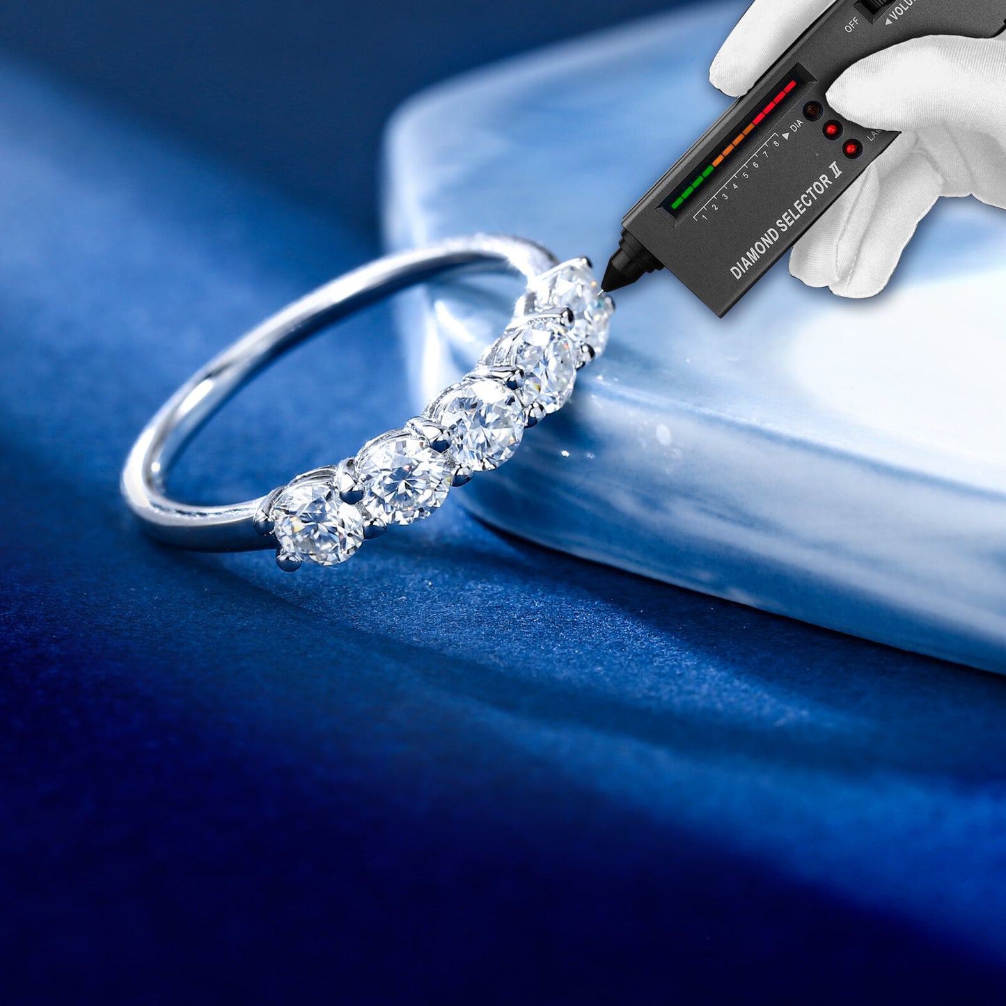 Turandoss 5 Stone Moissanite Rings for Women, 3.75MM D Color VVS1 Clarity Lab Created Moissanite Anniversary Rings,White gold,6#