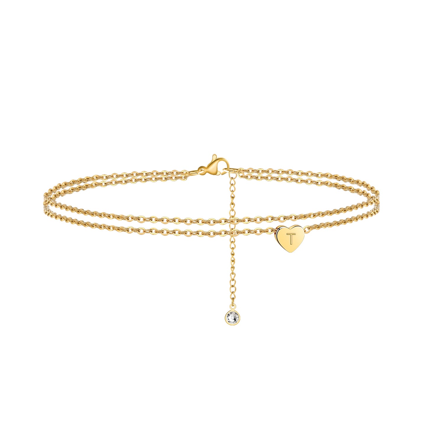 Turandoss Ankle Bracelets for Women, 14K Gold Plated Dainty Layered Heart Initial Anklets for Women Gifts