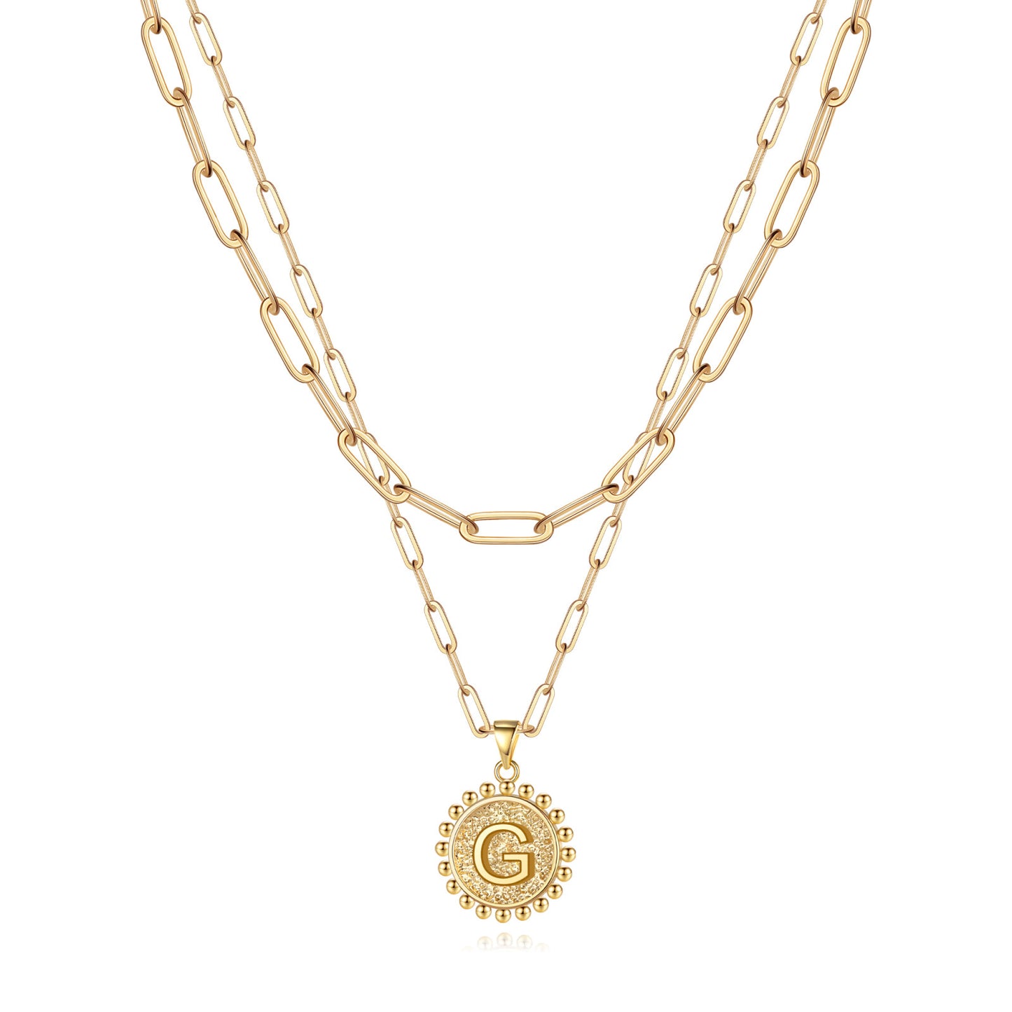 Turandoss Initial Necklaces for Women, Plated Dainty Layering Paperclip Link Chain Necklaces for Women Personalized Birthday Gifts