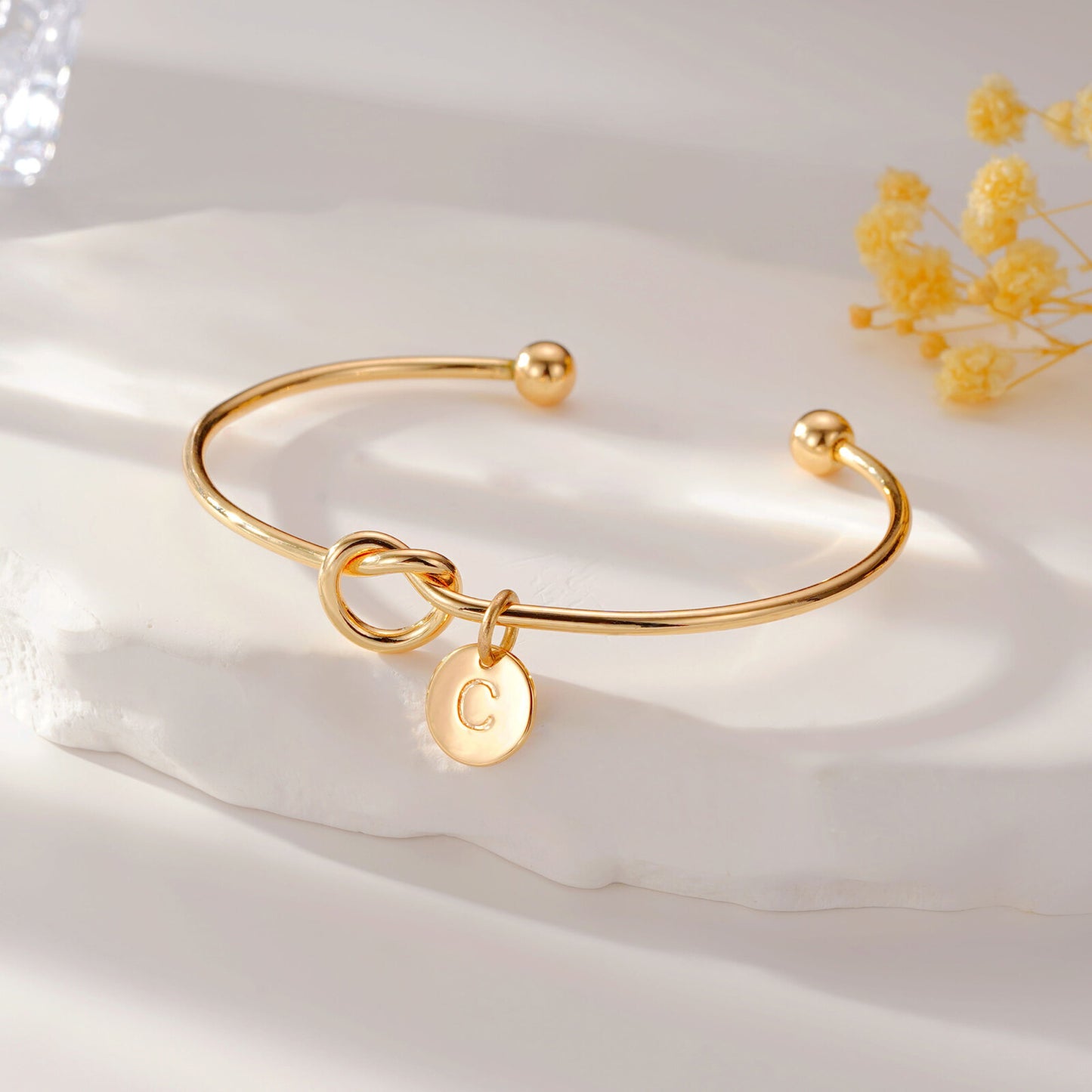 Turandoss Initial Bracelet for Women - Dainty Gold Knot Letter Bracelets , Tie The Knot Bracelet Bridesmaid Proposal Jewelry Gifts