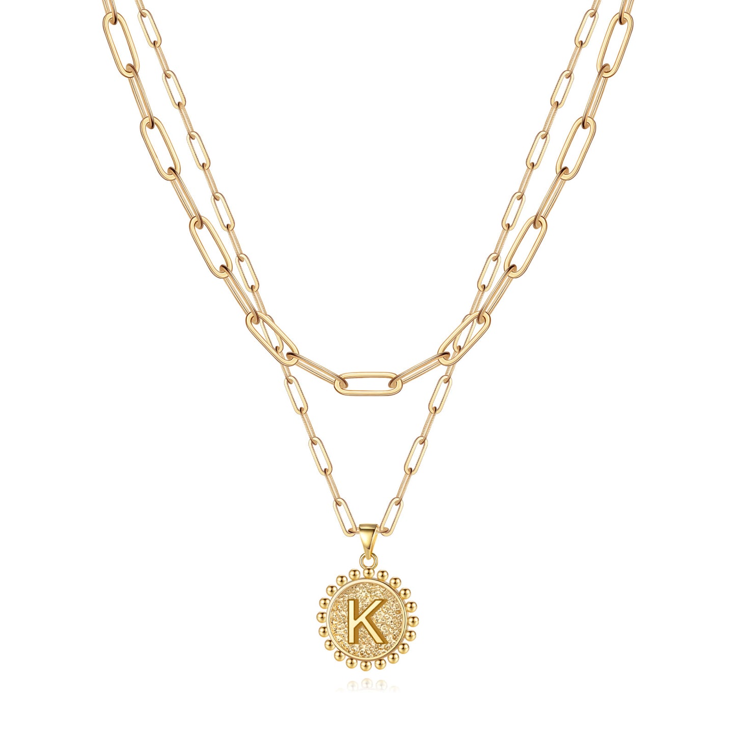 Turandoss Initial Necklaces for Women, Plated Dainty Layering Paperclip Link Chain Necklaces for Women Personalized Birthday Gifts