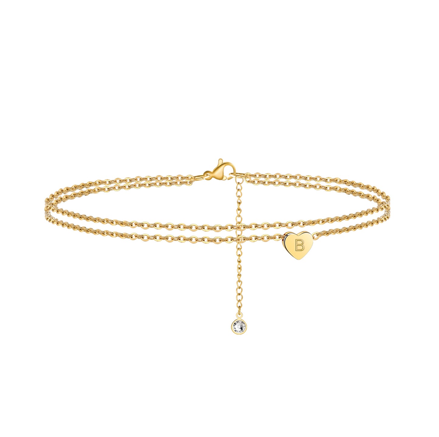 Turandoss Ankle Bracelets for Women, 14K Gold Plated Dainty Layered Heart Initial Anklets for Women Gifts