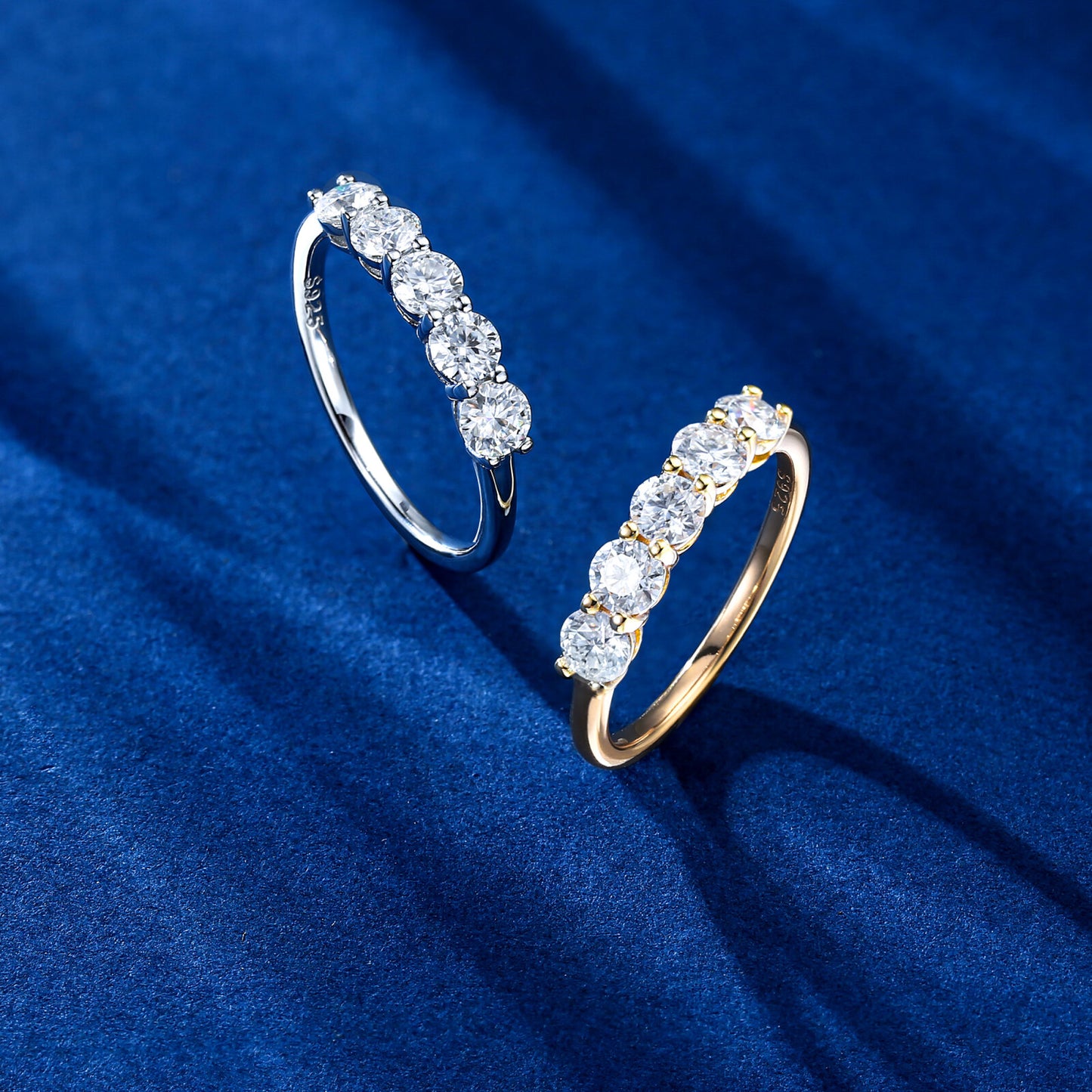 Turandoss 5 Stone Moissanite Rings for Women, 3.75MM D Color VVS1 Clarity Lab Created Moissanite Anniversary Rings,White gold,6#