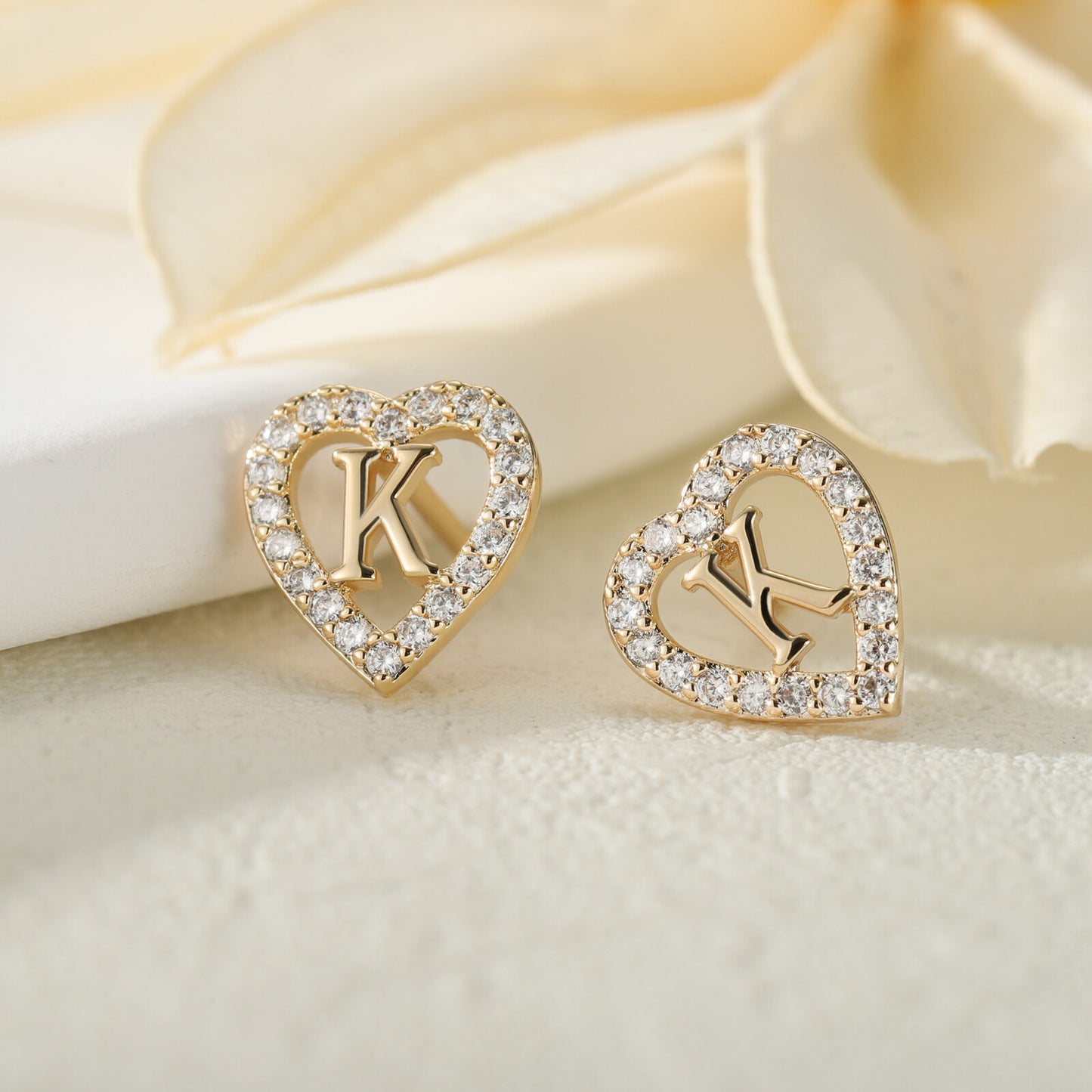 Turandoss Heart Initial Stud Earrings - Gifts for Girls, Sterling Silver Post 14K GoTurandossld Plated All Over Hypoallergenic, Birthday Gifts for Kids Toddlers Daughter