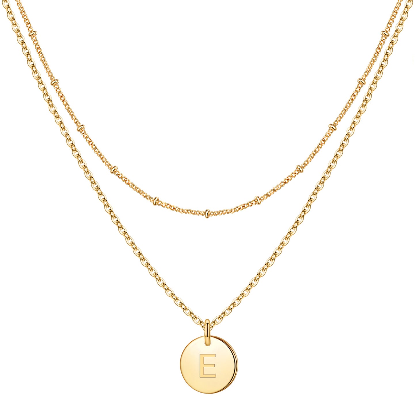 Turandoss Initial Necklaces for Women Girls - Layered Double Side Engraved Hammered Coin Necklaces, Jewelry Pendant for Teen Girls