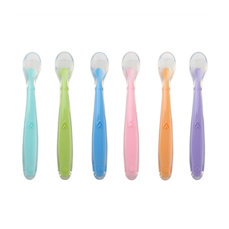 1PC Baby Soft Silicone Spoon Candy Color Temperature Sensing Spoon Children Food Baby Feeding Tools